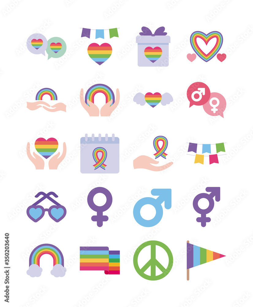 Pride day and lgtbi flat style icon set vector design Pride day and lgtbi flat style icon set vector design