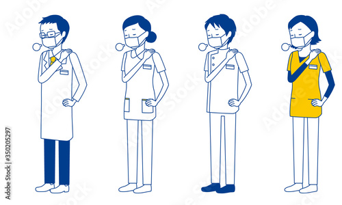 Illustration set of healthcare workers (doctors, nurses, physiotherapists, radiologists) who is very tired