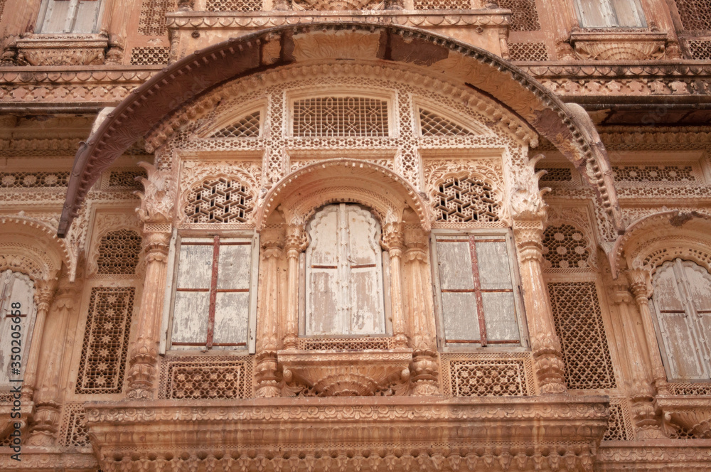 Jharokha or jharoka  a type of overhanging enclosed balcony Mehrangarh Fort,  Jodhpur, Rajasthan, India