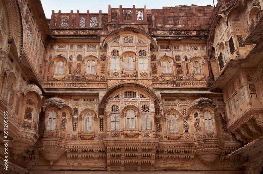 Jharokha or jharoka  a type of overhanging enclosed balcony Mehrangarh Fort,  Jodhpur, Rajasthan, India