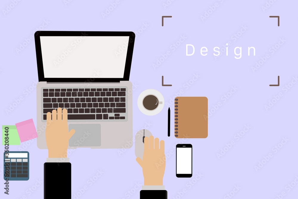 workplace top view hand typing and click mouse,laptop,coffee,pencil, phone, notebook,post-it,calculator.concept office with laptop.word banner design,for work website.concept E-learning and business. workplace top view hand typing and click mouse,laptop,coffee,pencil, phone, notebook,post-it,calculator.concept office with laptop.word banner design,for work website.concept E-learning and business.