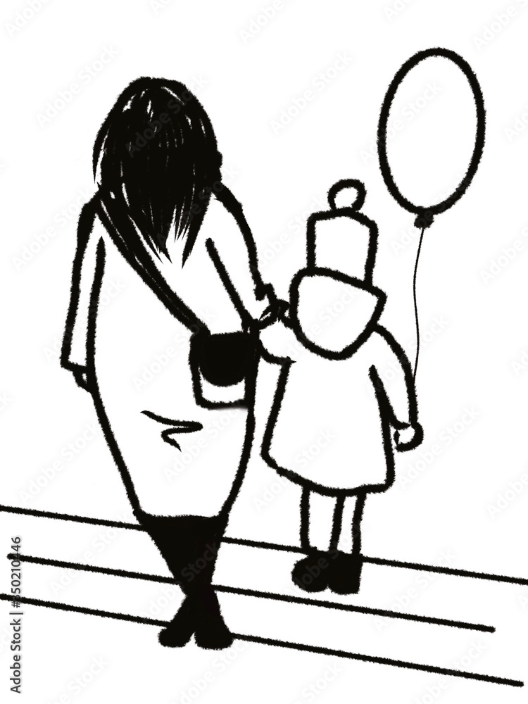 mother and child walking isolated on white back view mother and child walking isolated on white back view