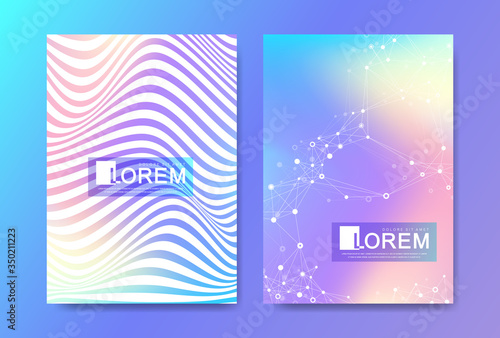 Modern template design for a cover, posters, report, brochure, flyer, leaflets. 3D lines optical illusion covers with glitched forms and geometric shapes. Futuristic science and technology design.