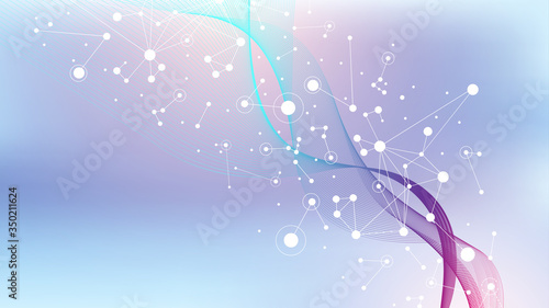 Scientific vector illustration genetic engineering and gene manipulation concept. DNA helix, DNA strand, molecule or atom, neurons. Abstract structure for Science or medical background. CRISPR CAS9.