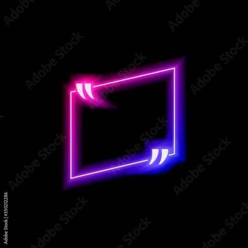 Vector neon gradient blue and pink colorful quote frame isolated on black background, square asymmetrical shape.