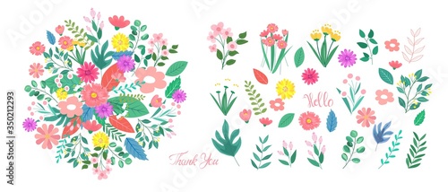 Vector design elements flowers and leaves   Card design  Greeting Card  Poster  wedding card  Invitation card.