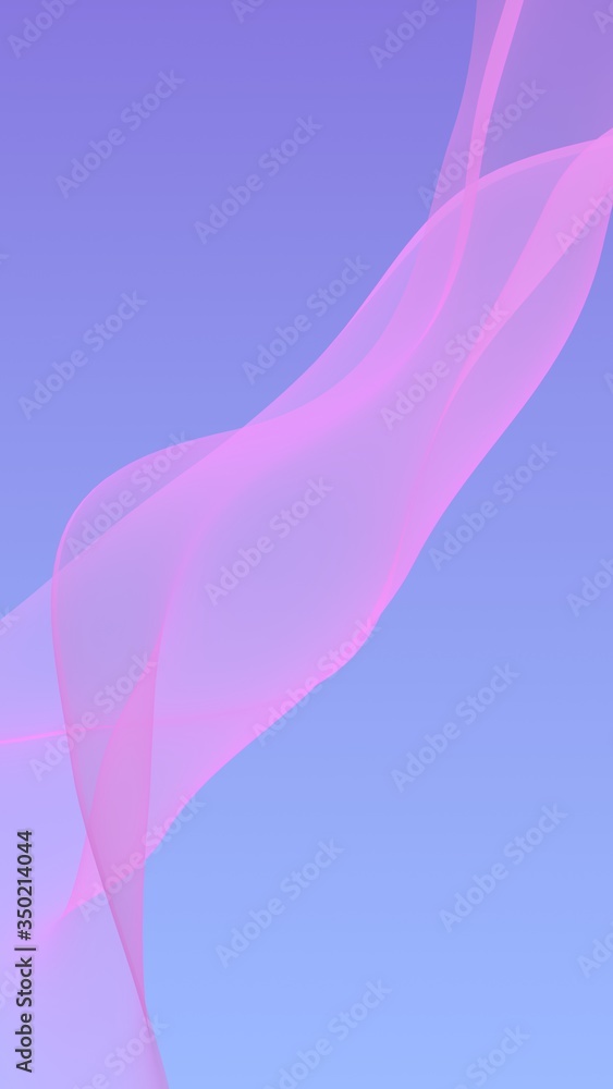 Pink wave on blue sky abstract background. Fluttering pink scarf. Waving on wind pink fabric. Vertical orientation. 3D illustration Pink wave on blue sky abstract background. Fluttering pink scarf. Waving on wind pink fabric. Vertical orientation. 3D illustration