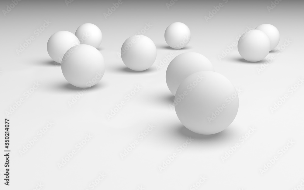 White abstract background. Set of white balls isolated on white backdrop. 3D illustration White abstract background. Set of white balls isolated on white backdrop. 3D illustration