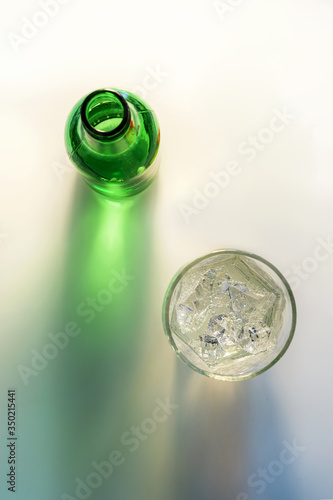 lemonade, lemonade and a glass bottle top view