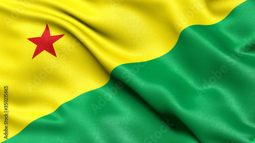 3D illustration of the Brazilian state flag of Acre waving in the wind.