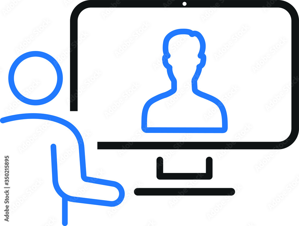 video call icon. people working from home on their computer communicating. video conference icon video call icon. people working from home on their computer communicating. video conference icon