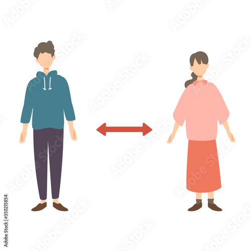 【新しい生活様式】距離を取る男女のイラスト