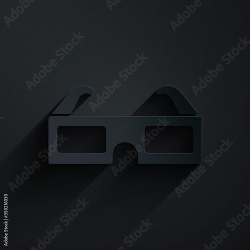 Paper cut 3D cinema glasses icon isolated on black background. Paper art style. Vector Illustration