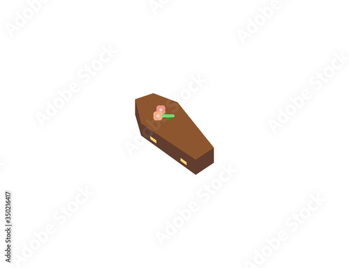 Coffin vector flat icon. Isolated grave, graveyard with flowers emoji illustration 