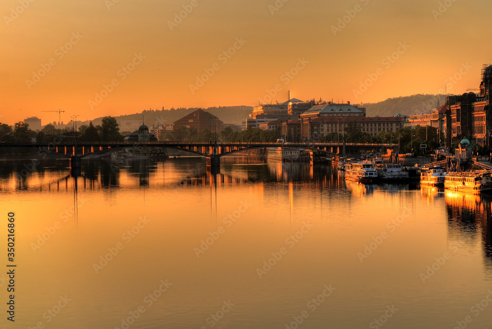 Early morning in Prague. Sunrise in Europe