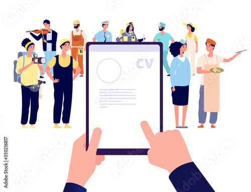 Recruitment agency. Recruit employees, boss hiring professional workers. Hr agency, flat business looking talents vector concept. Hr resources, recruit choose, recruiting selection illustration