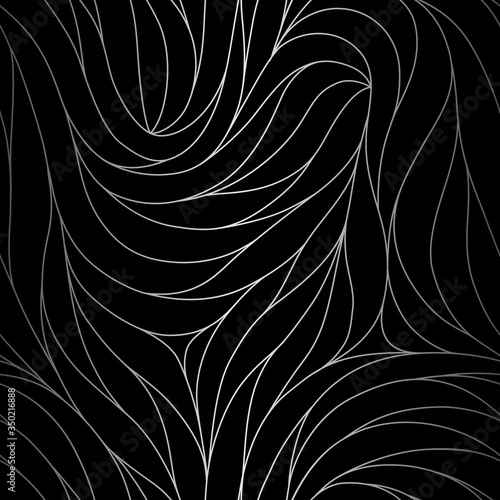 Elegant seamless floral pattern. Wavy vector abstract background. Stylish modern silver linear texture.