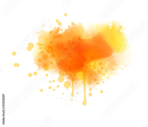 Orange colored splash watercolor paint blot - template for your designs. Grunge paint imitation splash background.