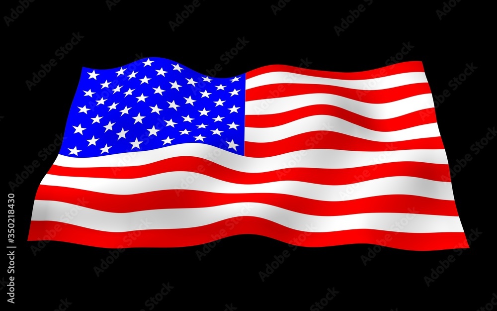 Fototapeta premium Waving flag of the United States of America on a dark background. Stars and Stripes. State symbol of the USA. 3D illustration