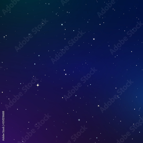 Starry sky color background. Infinity of Universe. Dark night sky. Space with shiny stars. Vector