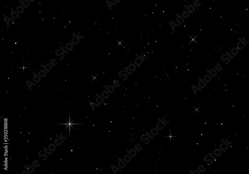 Dark night sky. Starry sky. Infinity space with shiny stars. Vector background