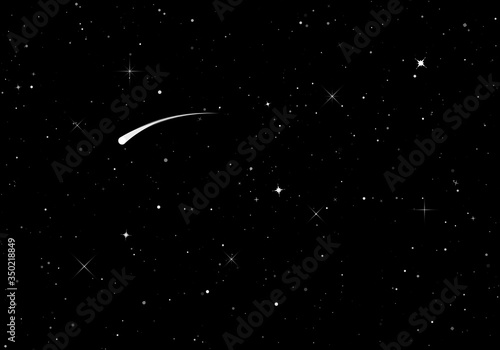 Starry sky with comet. Infinity of Universe. Dark night sky. Space with shiny stars. Vector illustration