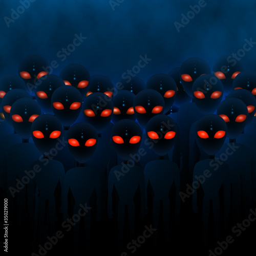 Group angry aliens with red eyes. alien invasion. Sci-fi concept. Vector illustration