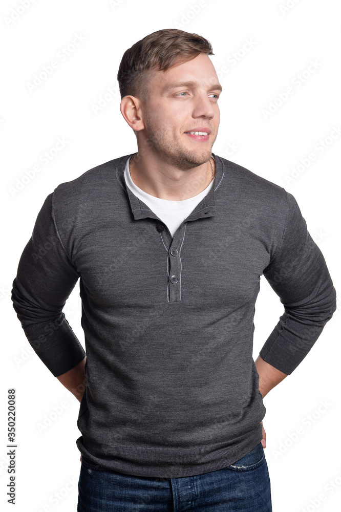 Handsome man posing isolated on white background Handsome man posing isolated on white background