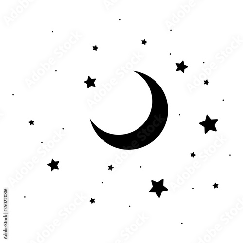 Moon and stars icon isolated. Flat design. Vector Illustration.Night with moon and stars icon in flat style. Night symbol for your web site design, logo. Vector EPS 10.