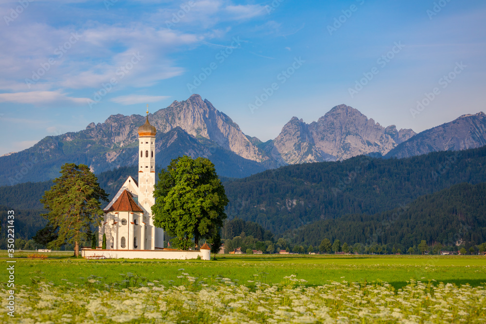 Landscape with Historical chirch St. Coloman and Mountains