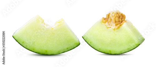 slice cantaloupe melon on white background