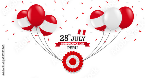 Vector Illustration of Peru Independence Day. Background with balloons and confetti.
