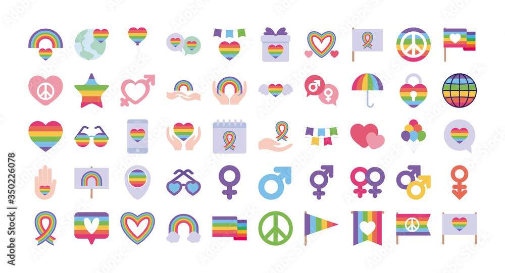 Pride day and lgtbi flat style icon set vector design Pride day and lgtbi flat style icon set vector design