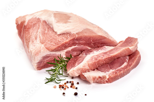 Raw pork ham, fresh meat, isolated on white background