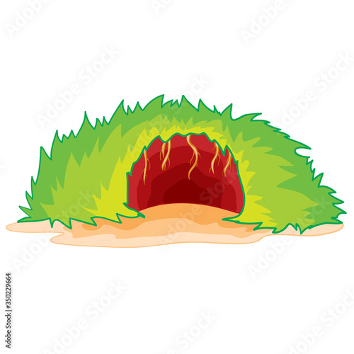 the burrow of some animal from above was overgrown with green grass and inside you can see a brown hole, an isolated object on a white background, vector illustration,