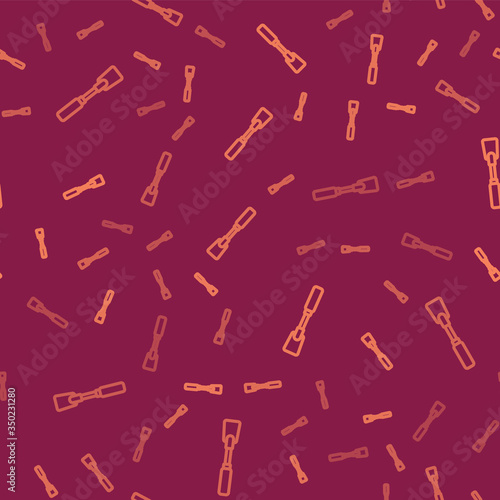 Brown line Leather whip icon isolated seamless pattern on red background. Fetish accessory. Sex toy for adult. Vector Illustration