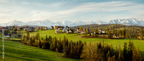 Fototapeta Naklejka Na Ścianę i Meble -  Panorama of Bukowina Tatrzanska with Tatra mountains in the background, Poland