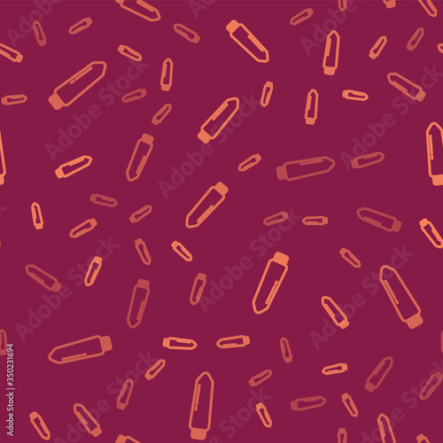 Brown line Dildo vibrator for sex games icon isolated seamless pattern on red background. Sex toy for adult. Vaginal exercise machines for intimate. Vector Illustration