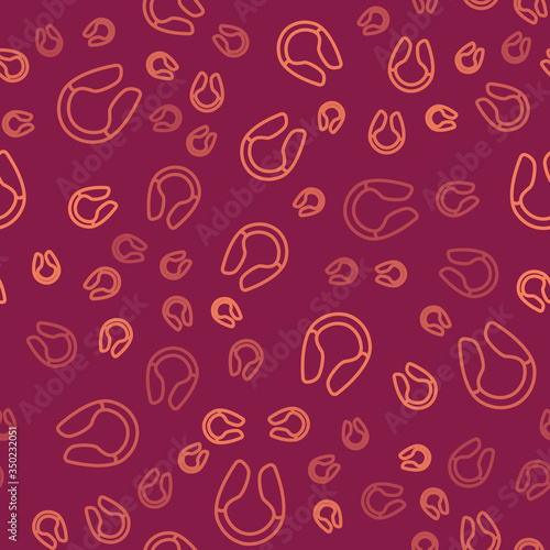 Brown line Dildo vibrator for sex games icon isolated seamless pattern on red background. Sex toy for adult. Vaginal exercise machines for intimate. Vector Illustration