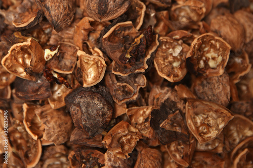 Heap of cracked wallnuts