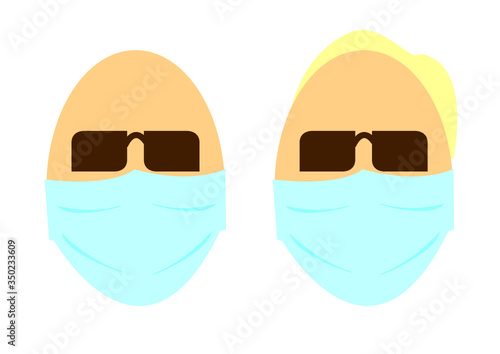 Eine Illustration zeigt Köpfe mit einer medizinischen Schutzmaske