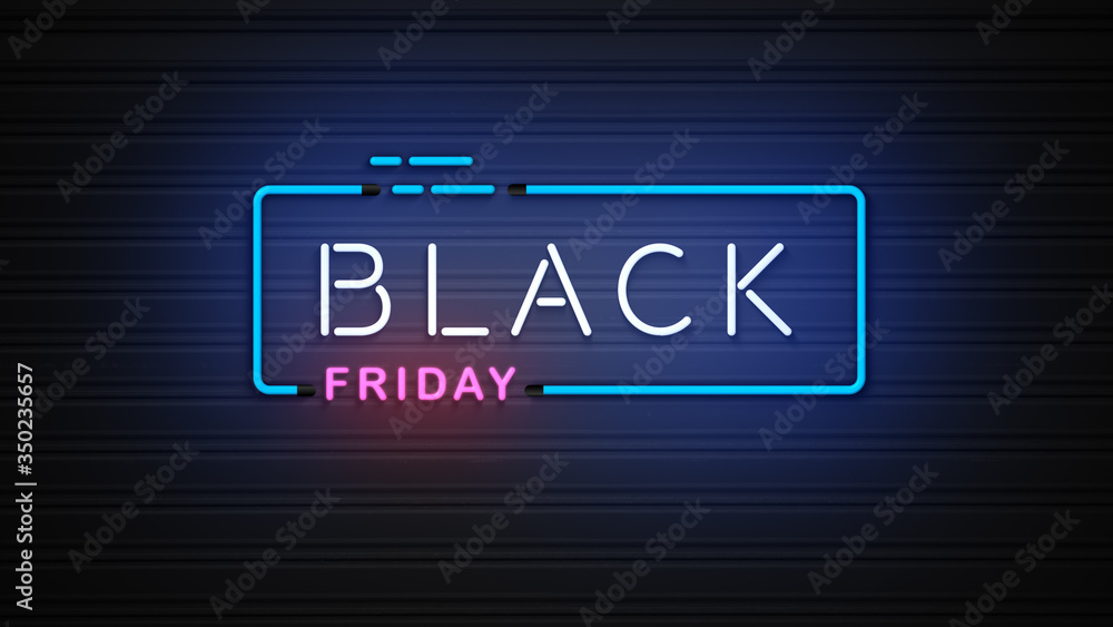 Fototapeta premium Black friday neon sign on brick wall background 