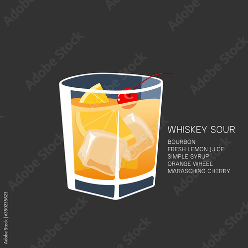 whiskey sour alcohol shot popular cocktail vector illustration