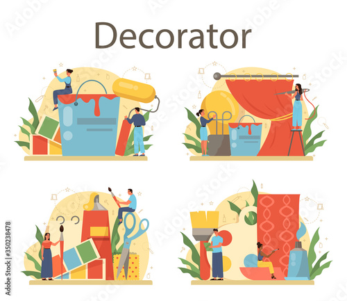 Professional decorator concept set. Designer planning the design
