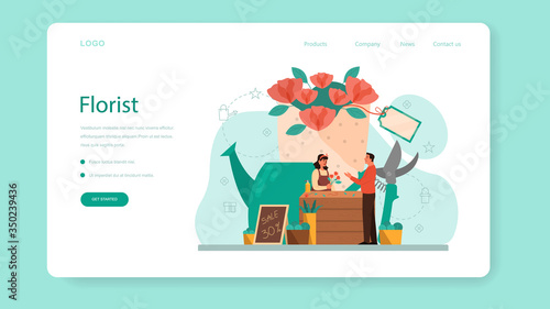 Flower shop and florist web banner or landing page concept.