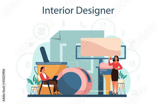 Professional interior designer concept. Decorator planning the design