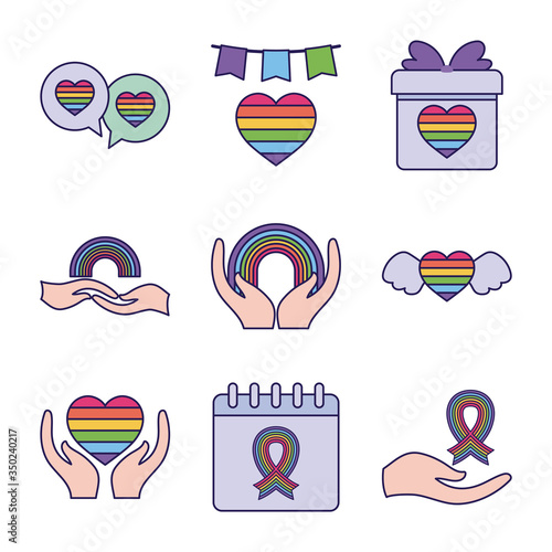 Pride day and lgtbi fill style icon set vector design photo