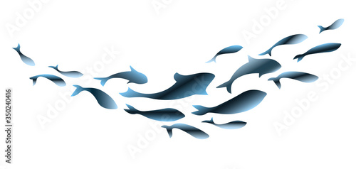 Blue flock fish. School of fish. Logo template design. Vector illustration. © VETOCHKA