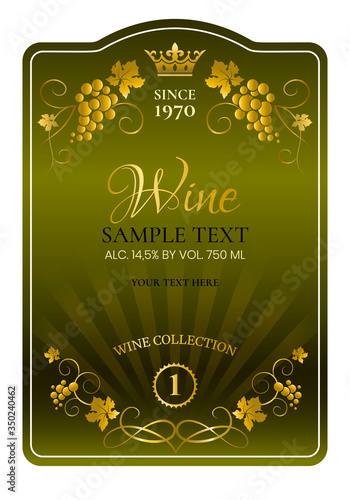 Wine sticker on the bottle. Wine label. Design of the wine logo. Vector illustration.
