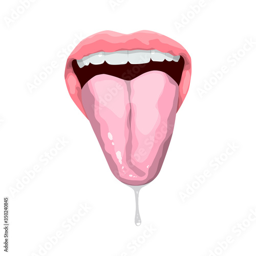 sexy lips. open mouth with tongue.Attractive female mouth with saliva. print for T-shirt or tattoo. isolated on white background